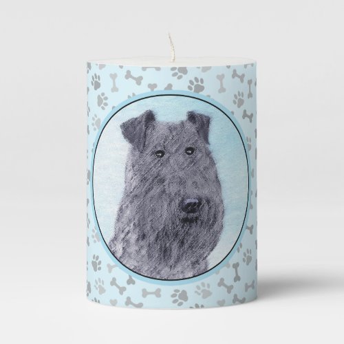 Kerry Blue Terrier Painting Cute Original Dog Art Pillar Candle