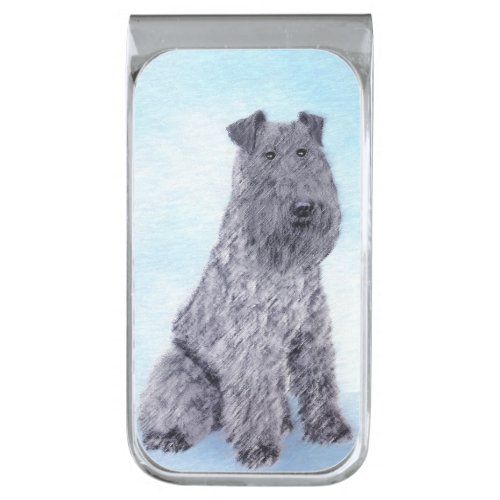 Kerry Blue Terrier Painting Cute Original Dog Art Silver Finish Money Clip