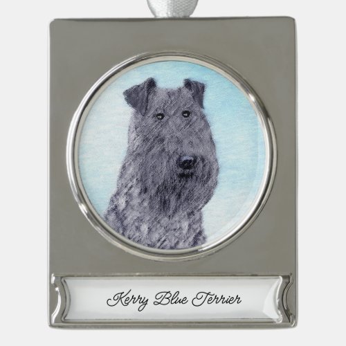 Kerry Blue Terrier Painting Cute Original Dog Art Silver Plated Banner Ornament