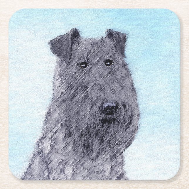 Kerry Blue Terrier Painting Cute Original Dog Art Square Paper Coaster (Front)