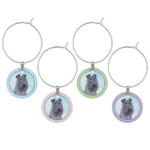 Kerry Blue Terrier Painting Cute Original Dog Art Wine Charm