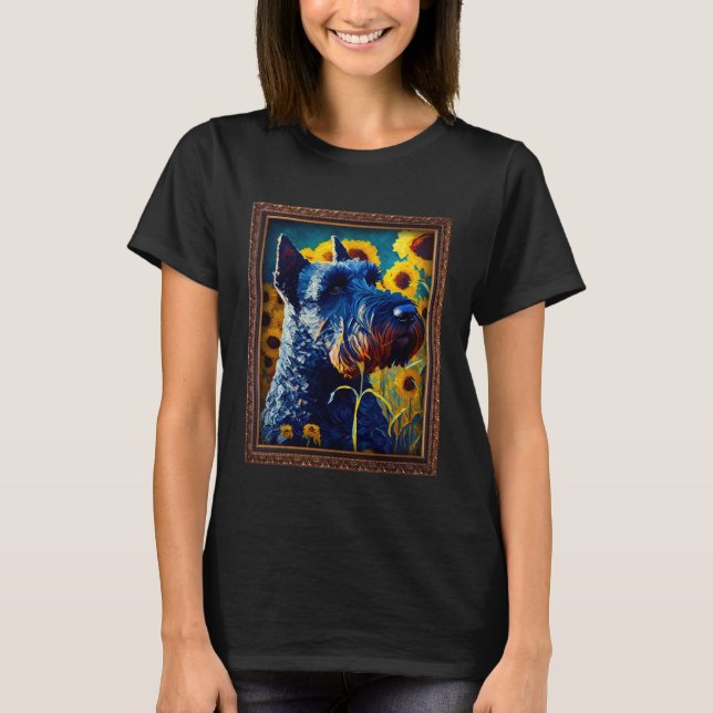 Kerry Blue Terrier Painting Sunflower Flower Mom W T-Shirt (Front)