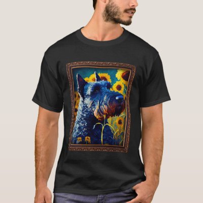 Kerry Blue Terrier Painting Sunflower Flower Mom W T-Shirt