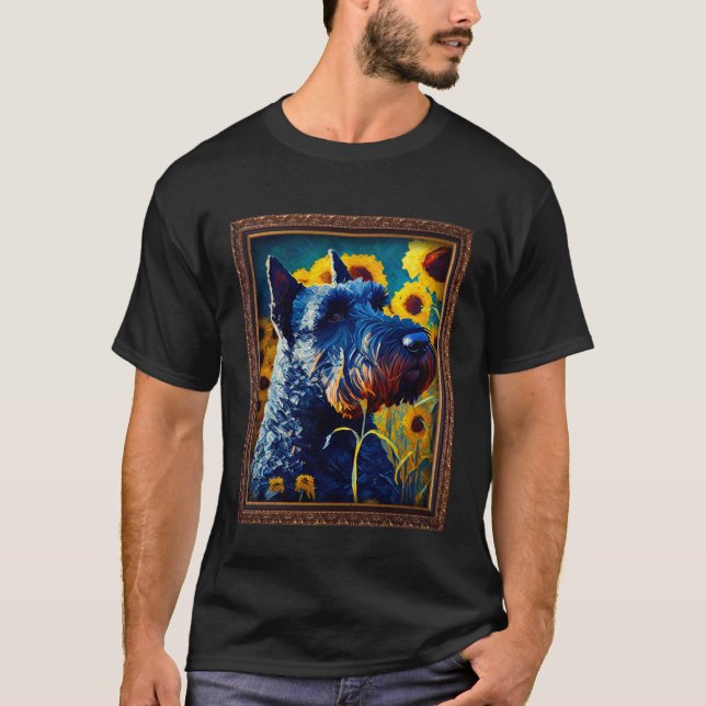 Kerry Blue Terrier Painting Sunflower Flower Mom W T-Shirt (Front)