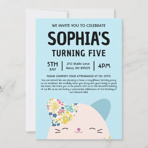 Kesla The Cat Squishmallow Birthday Party Invitation