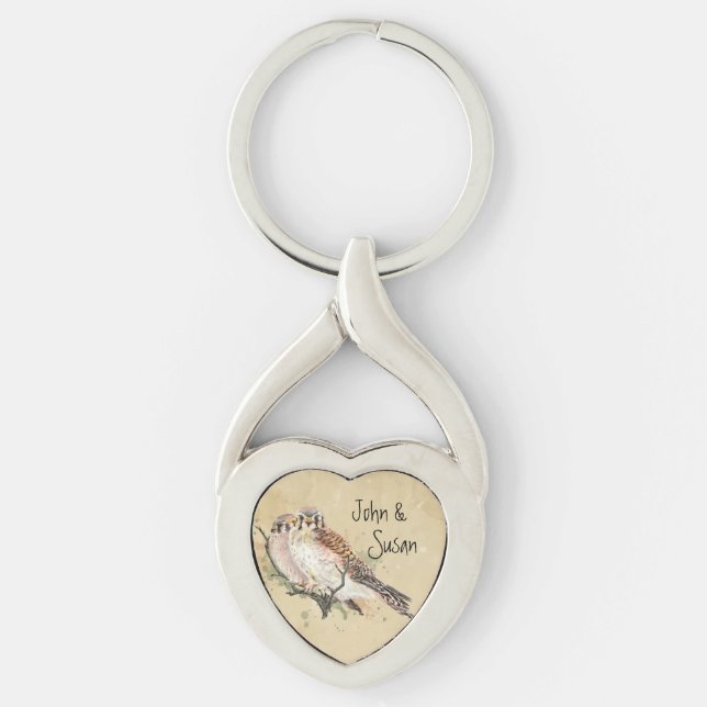 Kestrel Falcon Couple Custom Name Romantic Keychai Keychain (Front)