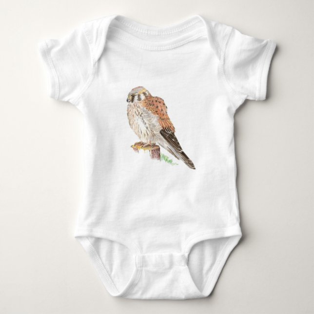 Kestrel Sparrow Hawk, Watercolor Bird Baby Bodysuit (Front)