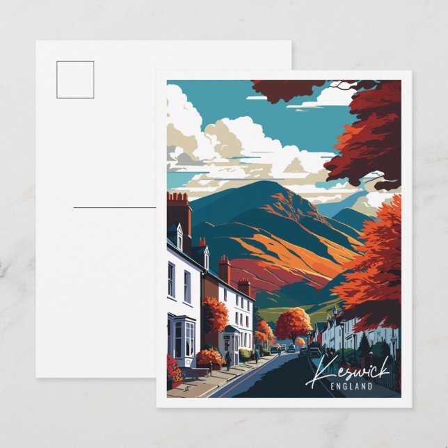 Keswick England vintage travel illustration Postcard (Front/Back)
