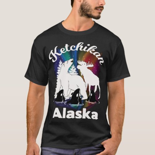 Ketchikan Alaska Aurora Borealis Bear Moose Orca S T_Shirt