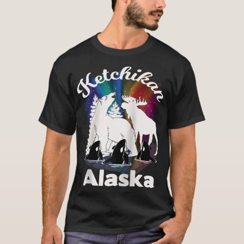 Ketchikan Alaska Aurora Borealis Bear Moose Orca S T_Shirt