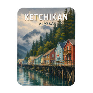 Ketchikan Alaska Illustration Travel Art Vintage Magnet
