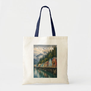 Ketchikan Alaska Illustration Travel Art Vintage Tote Bag