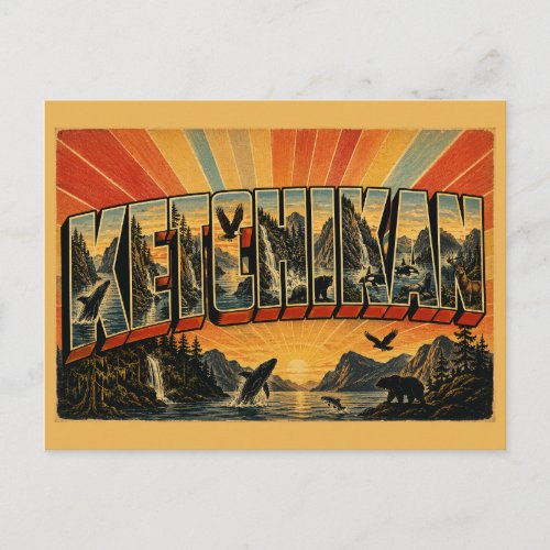 Ketchikan Alaska Rainforest Fjord Wildlife Art Postcard