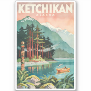 Ketchikan Alaska River Illustration Travel Art Sticker