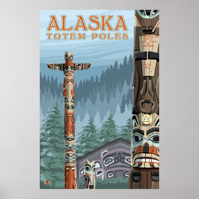 Ketchikan, Alaska - Saxman Totem Village Poster (Front)
