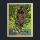 Ketchikan Alaska Vintage Travel Bear Postcard<br><div class="desc">Vintage travel style Ketchikan  Alaska image featuring a black bear standing on its hind legs,  looking into the green forest.</div>
