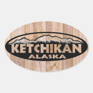 Ketchikan Alaska wooden sign oval stickers