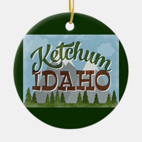 Ketchum Idaho Fun Retro Snowy Mountains Ceramic Ornament