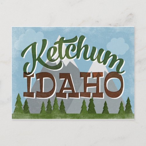 Ketchum Idaho Fun Retro Snowy Mountains Postcard