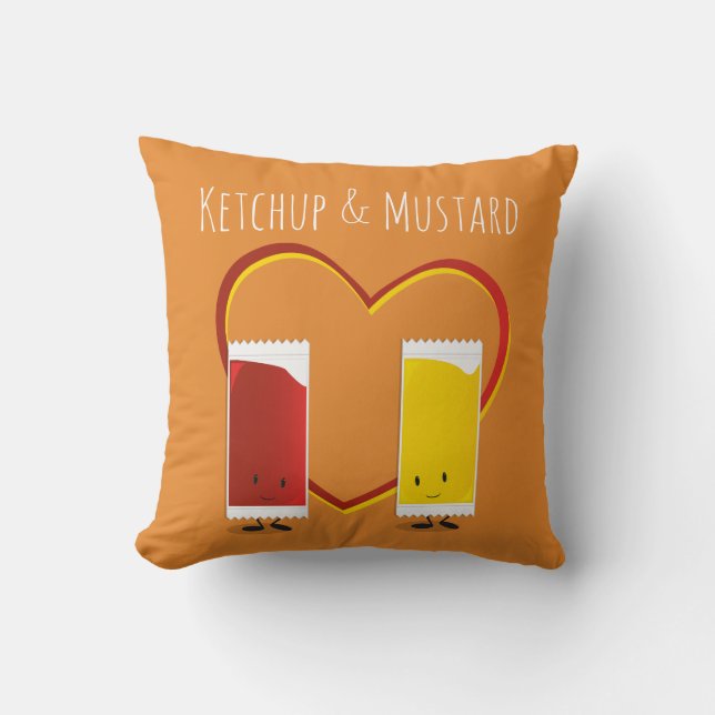 Ketchup and Mustard with Heart and Words Throw Pillow (Front)