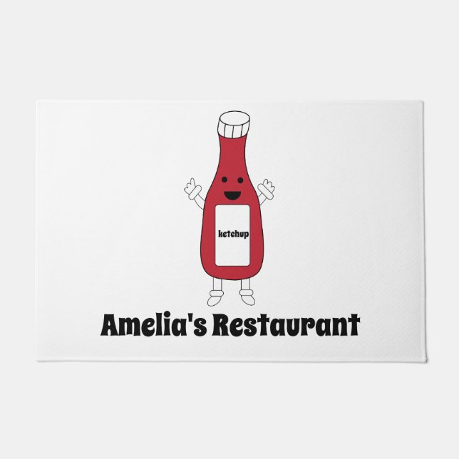 Ketchup Bottle Personalize Name Cute Kawaii Doormat (Front)