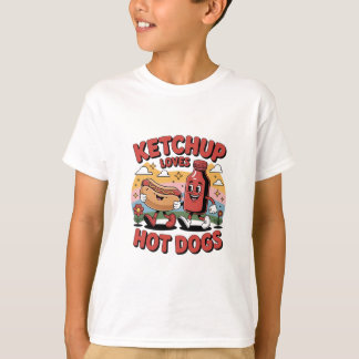 Ketchup Loves Hot Dogs – Funny Retro Cartoon Food T-Shirt