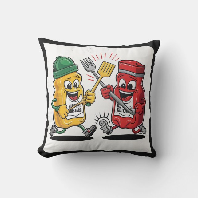 Ketchup & Mustard Buddy Throw Pillow (Front)
