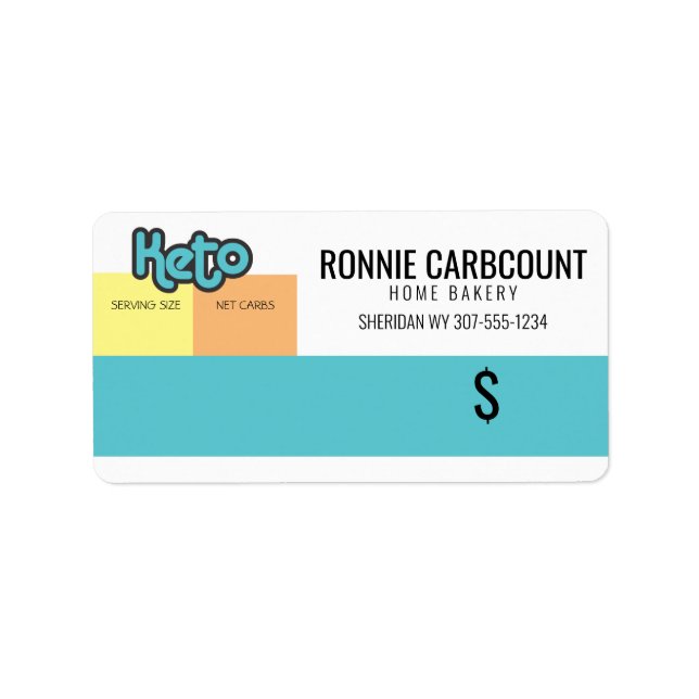 Keto carb count baking bakery price tag sticker (Front)
