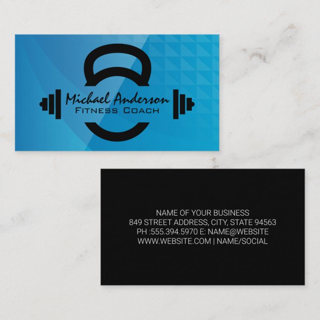 Kettle Bell Dumbbells Logo | Blue Geometric Business Card (Front/Back)