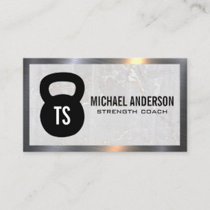 Kettle Bell Logo Concrete Metal Business Card