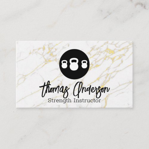 Kettle Bell Logo  Gold Marble Background Business Card