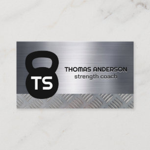 Kettle Bell Logo Monogram Steel Metal Business Card