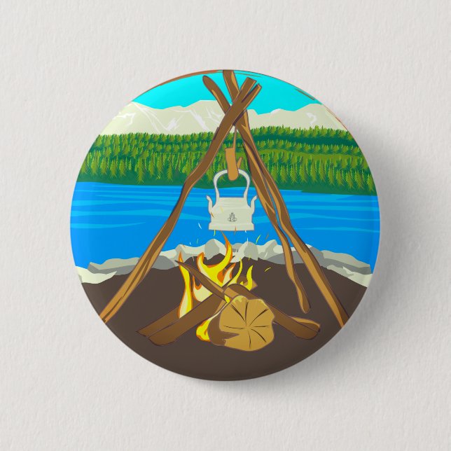 Kettle Over Fire Campfire Cooking Camping Lover Button (Front)