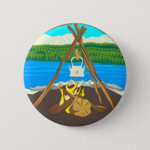 Kettle Over Fire Campfire Cooking Camping Lover Button