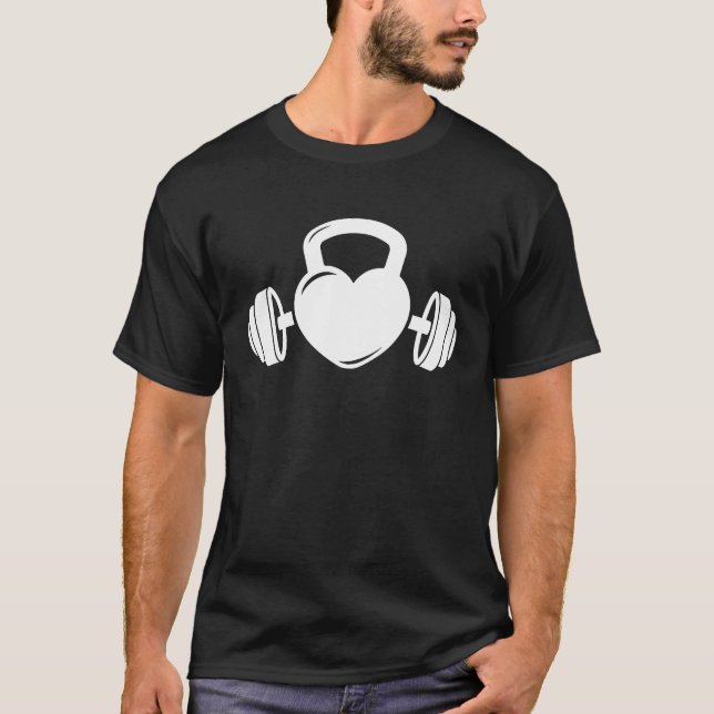 Kettlebell and Barbell Heart Love  Gym Workout Mot T-Shirt (Front)