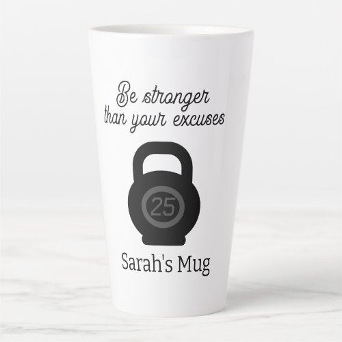 Kettlebell and motivational fitness quote custom latte mug