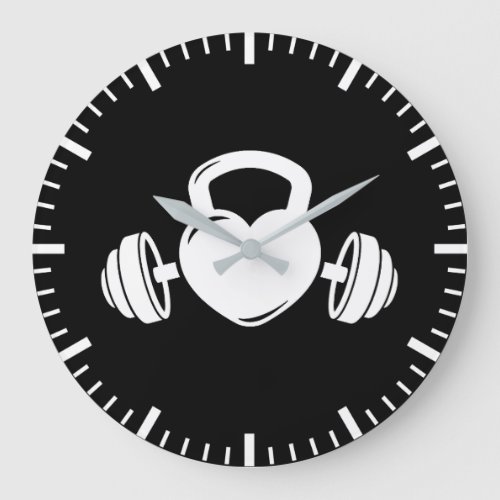 Kettlebell Barbell Love _ Gym Workout Motivational Large Clock