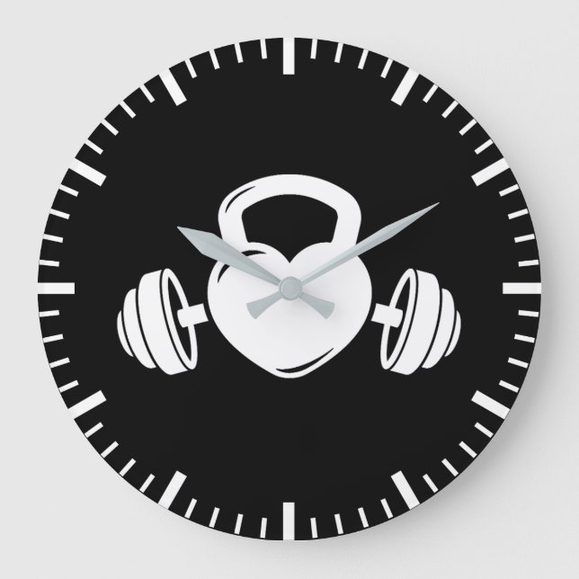 Kettlebell Barbell Love - Gym Workout Motivational Large Clock (Front)