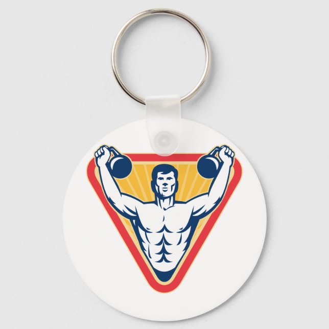 Kettlebell Exercise Weight Training Retro Keychain (Front)