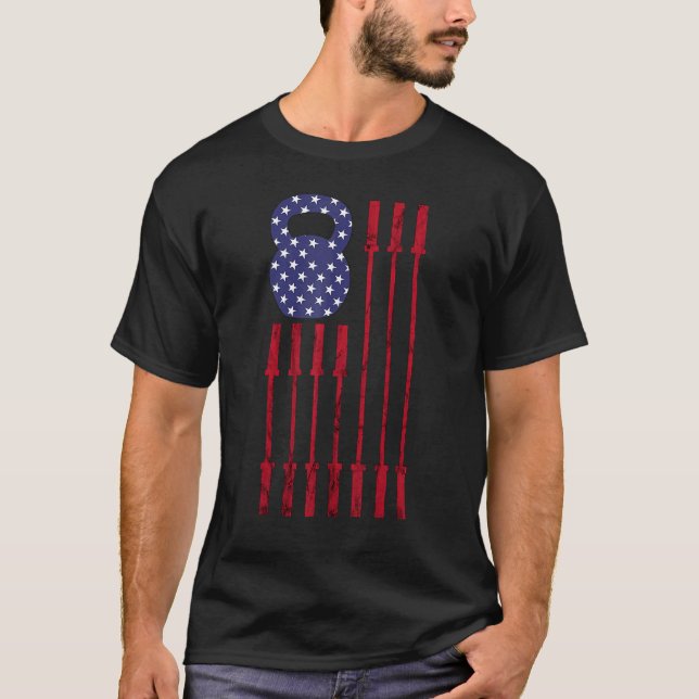 Kettlebell  Gym Workout American Flag Usa 4th Of J T-Shirt (Front)