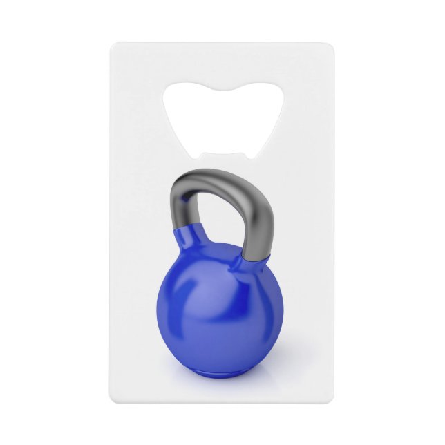 Kettlebell on white credit card bottle opener (Front)