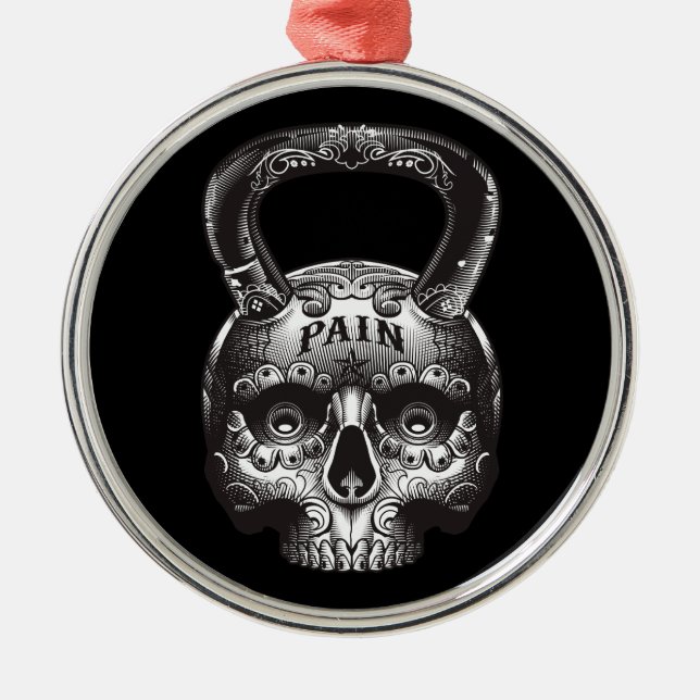 Kettlebell Skull - Gym Workout Motivational Metal Ornament (Front)