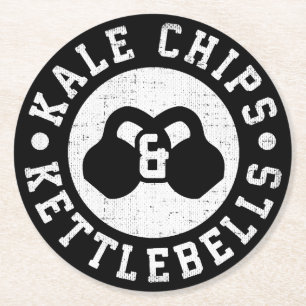 Kettlebells and Kale Chips - Funny Novelty Workout Round Paper Coaster