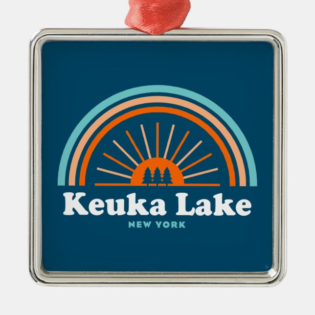 Keuka Lake New York Rainbow Metal Ornament (Front)