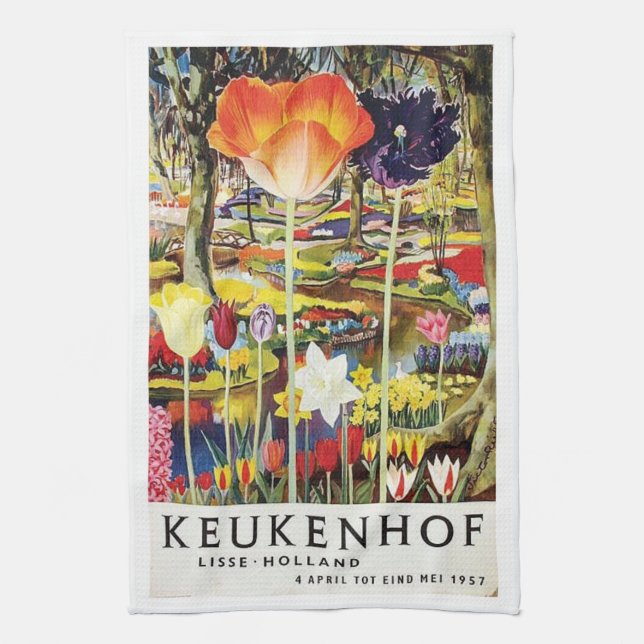 Keukenhof Gardens Holland Tulips Vintage Kitchen Towel (Vertical)