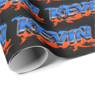 Kevin First Name Name Graffiti blue orange Wrapping Paper
