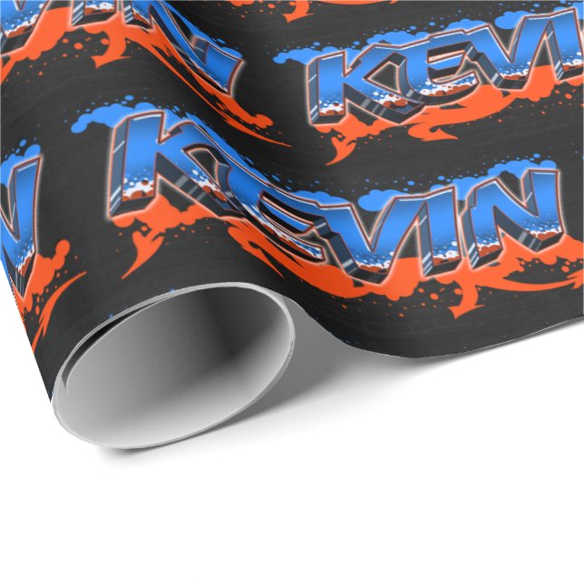 Kevin First Name Name Graffiti blue orange Wrapping Paper (Roll Corner)
