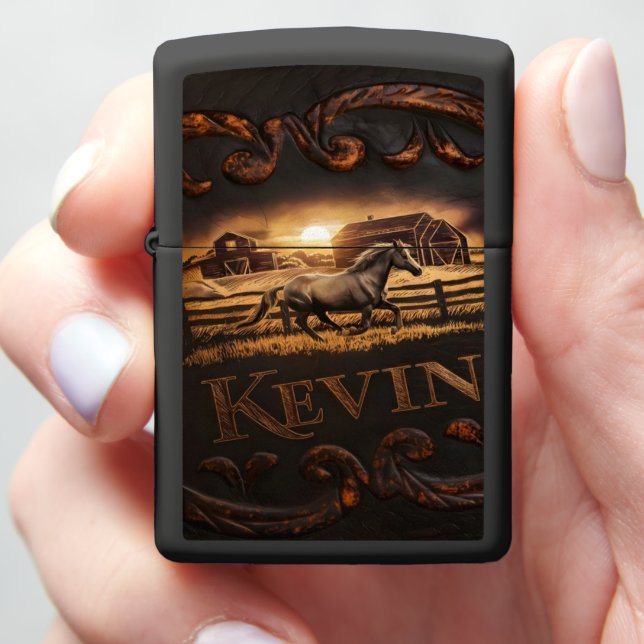 Kevin Leather Horse  Zippo Lighter (In Hand)