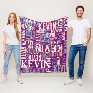 KEVIN Name Repeated on Modern Purple Color Fleece Blanket