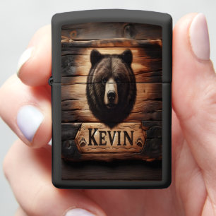 Kevin's Black Bear Wood Sign Zippo Lighter